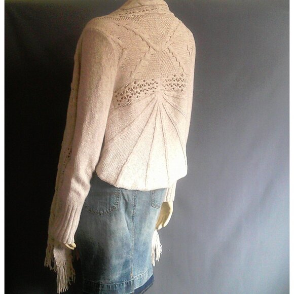 Anthropologie Angel of the North Anais Gray Hi Low Cable Wool Nylon Cardigan Sm - Picture 9 of 12